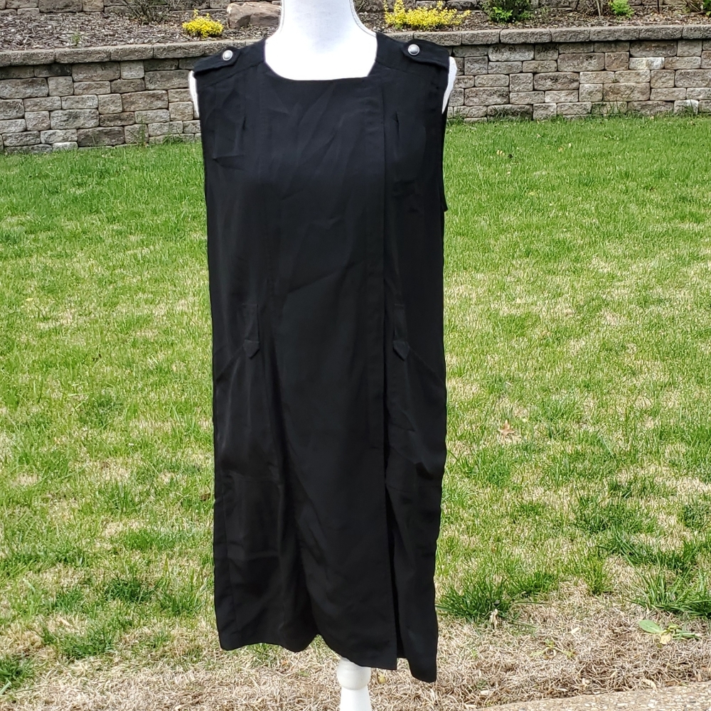 Dana Buchman Black Sleeveless Shift Dress Button Shoulder Epaulet 10